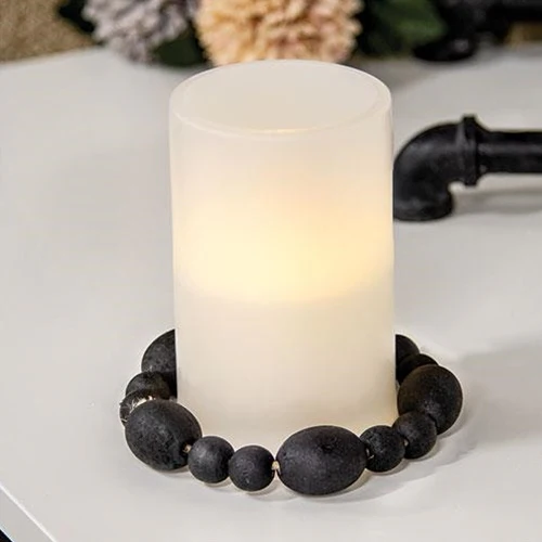 ๐ Black Distressed Wood Oval Bead Candle Ring