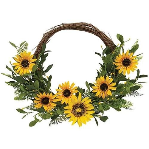 Black-Eyed Susan and Greens 15" Faux Floral Twig Half Wreath