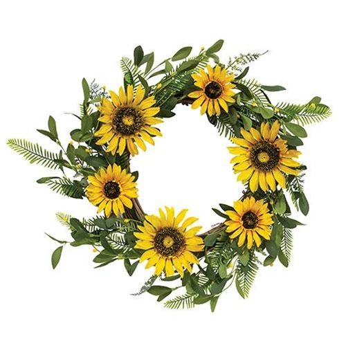 Black-Eyed Susan Pip Greens 16" Faux Floral Twig Wreath