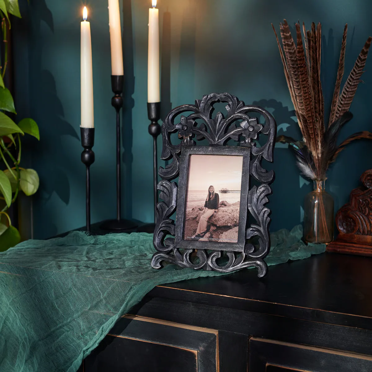 Black Filigree Photo Frame Holds 4" x 6" photo - Image 2