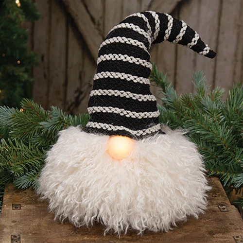 Black Hat Santa Gnome with LED Light Nose - Image 2