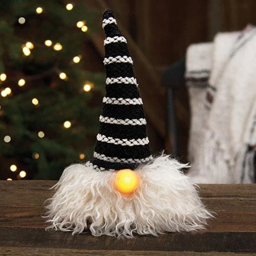 ๐ Black Hat Santa Gnome with LED Light Up Nose