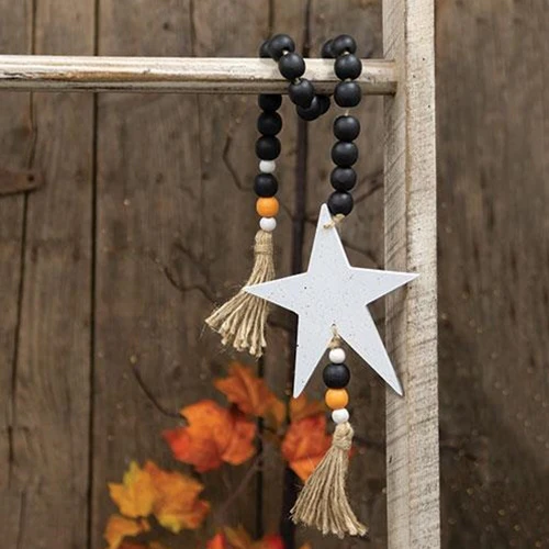 Black Orange & White Bead Garland with Star Accent - Image 2