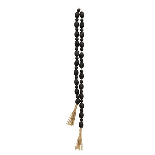 Black Oval Bead Garland With Tassels 45" long