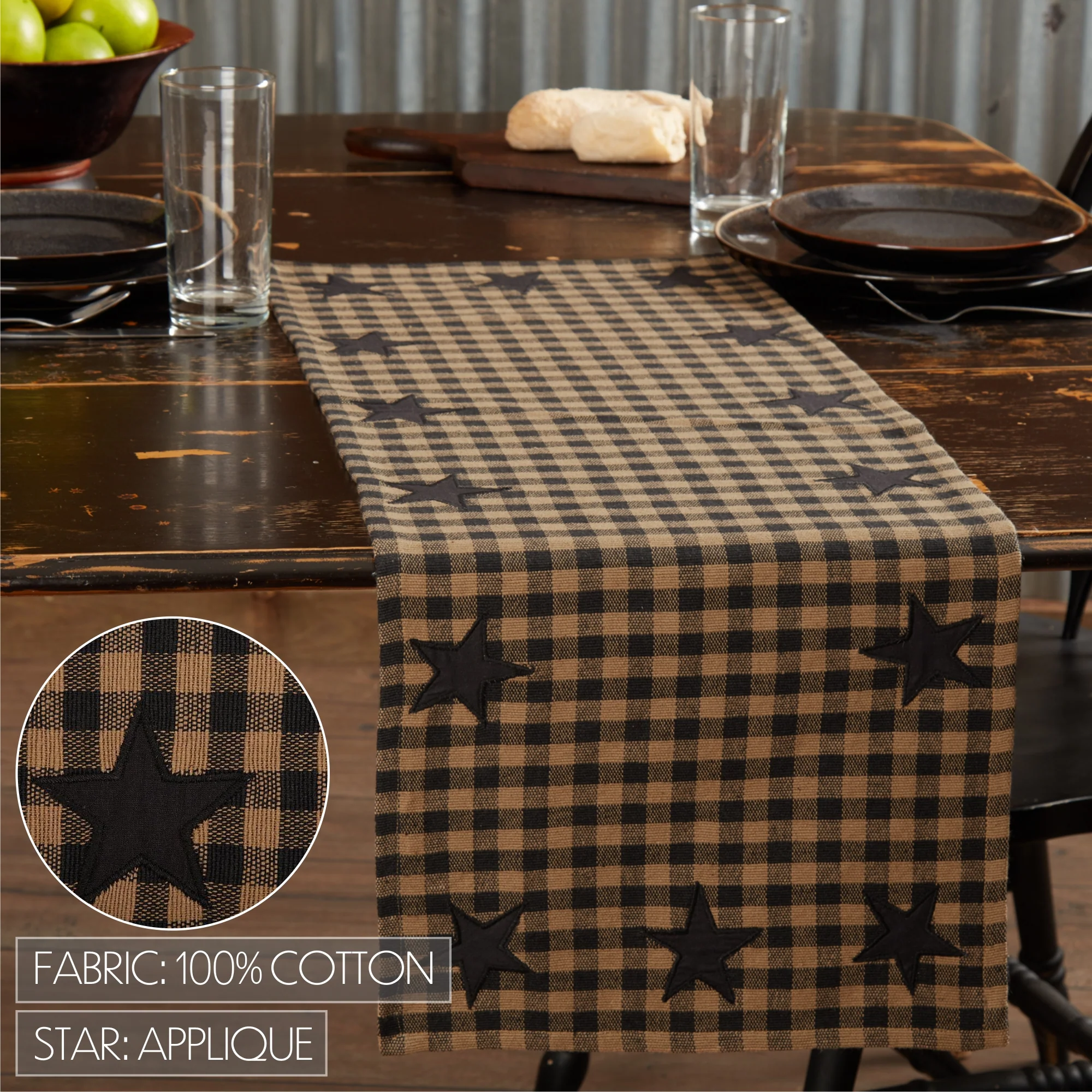 Black Star Black And Tan Woven Table Runner 13" x 36" - Image 6