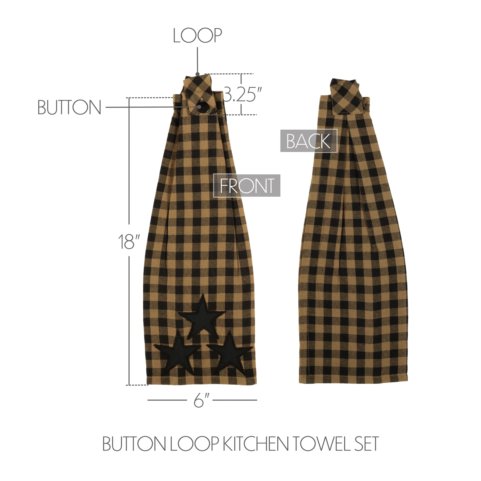 Black Star Button Loop Kitchen Towel - Image 3