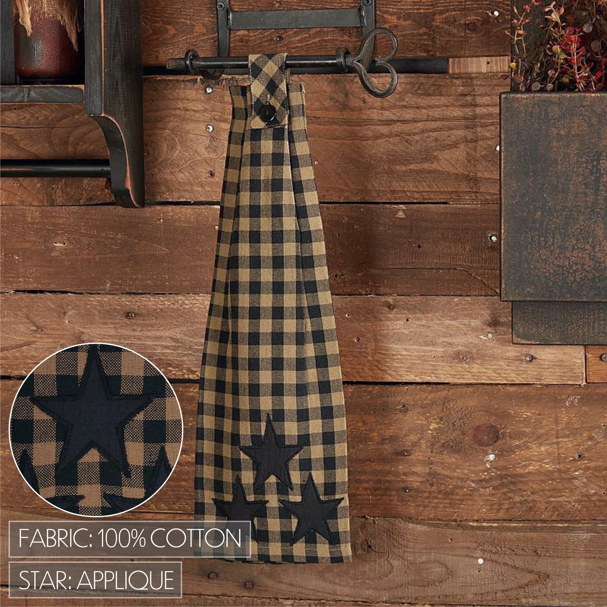 Black Star Button Loop Kitchen Towel - Image 6