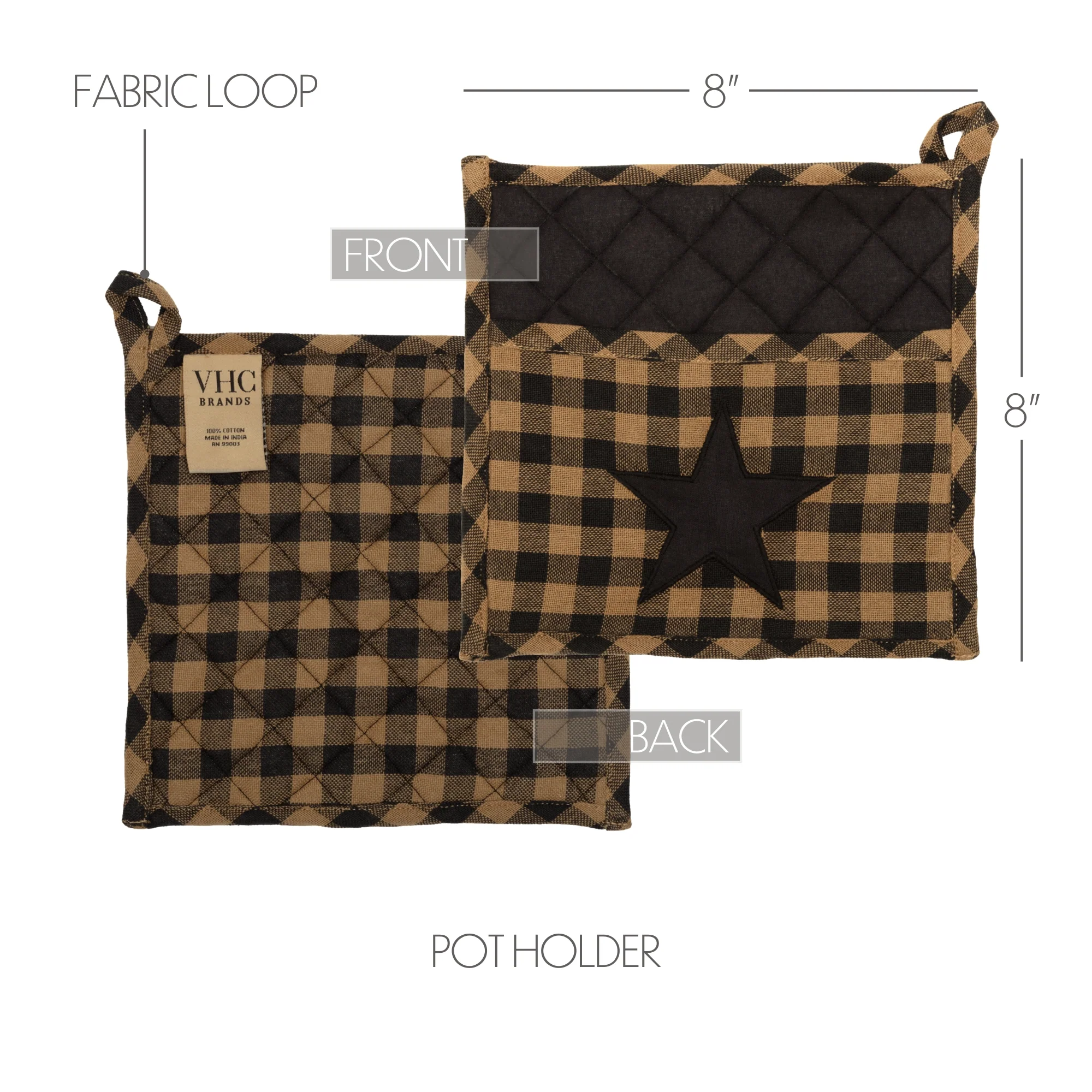 Black Star Colonial Pot Holder 8'' x 8'' - Image 4