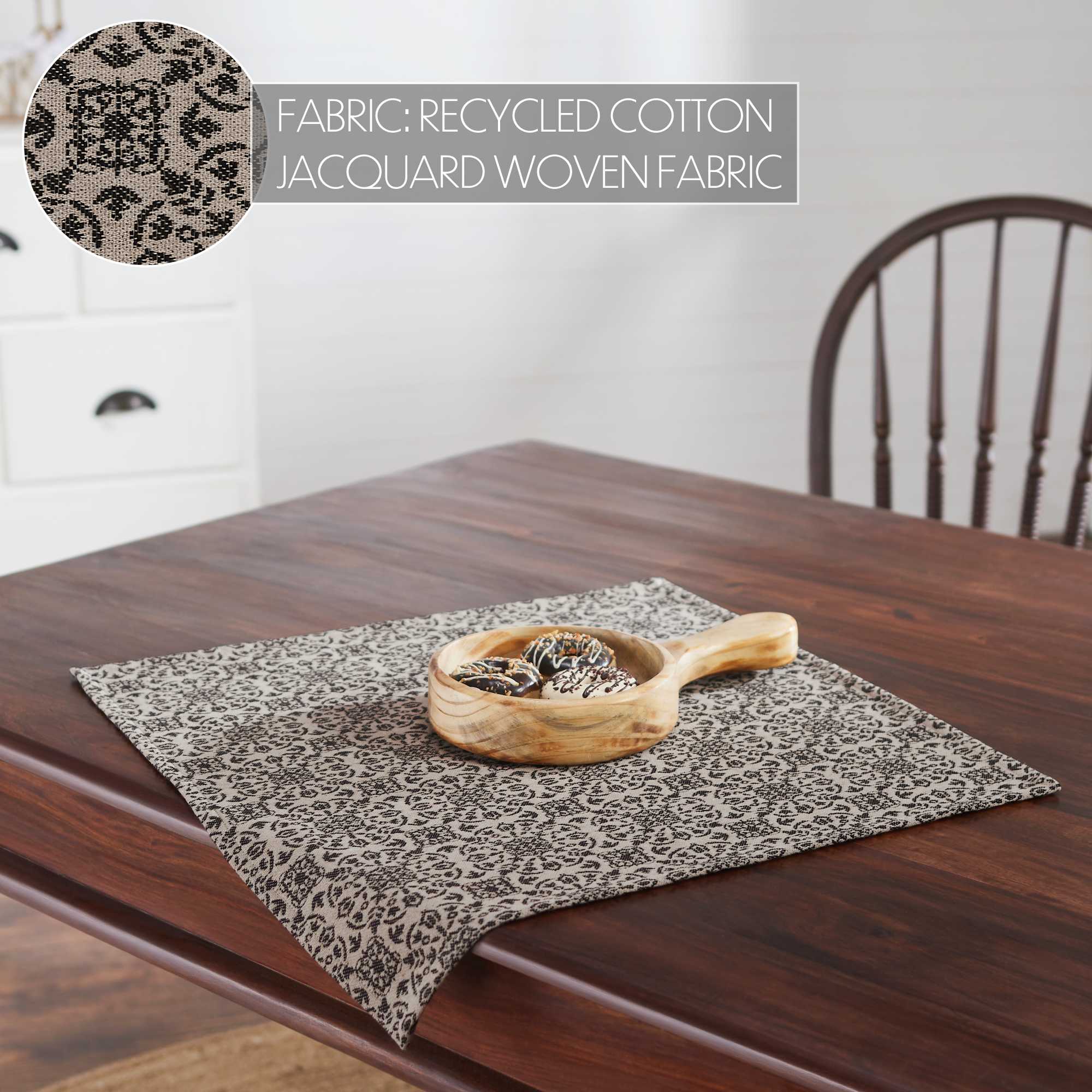 Black Tan Jacquard 20" Square Table Topper - Image 2