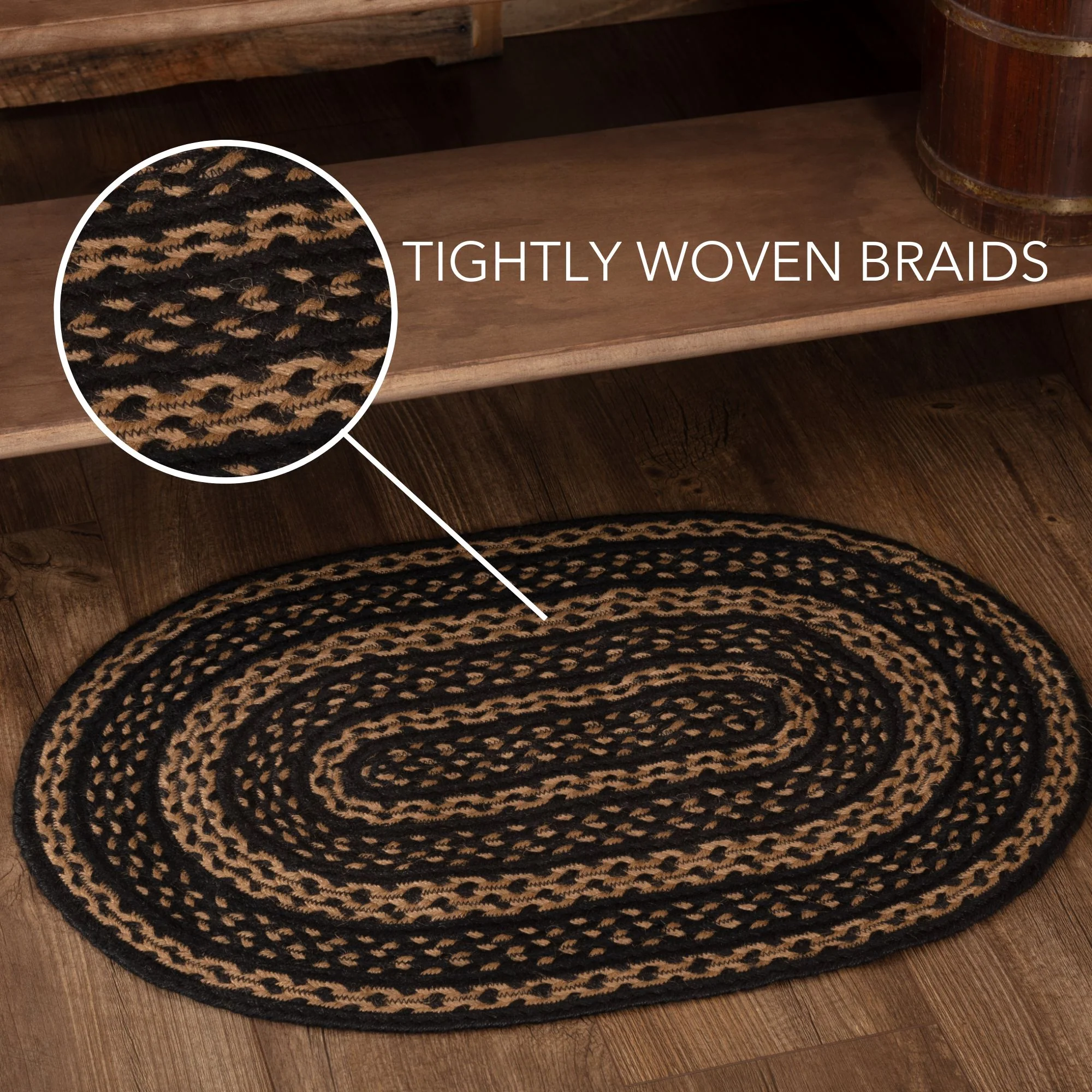 Black & Tan Jute 36" Oval Rug Oval - Image 4