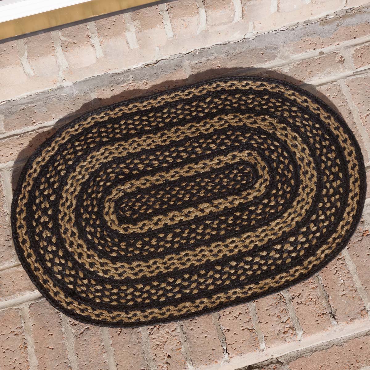 Black & Tan Jute Oval Rug 20" x 30" - Image 3