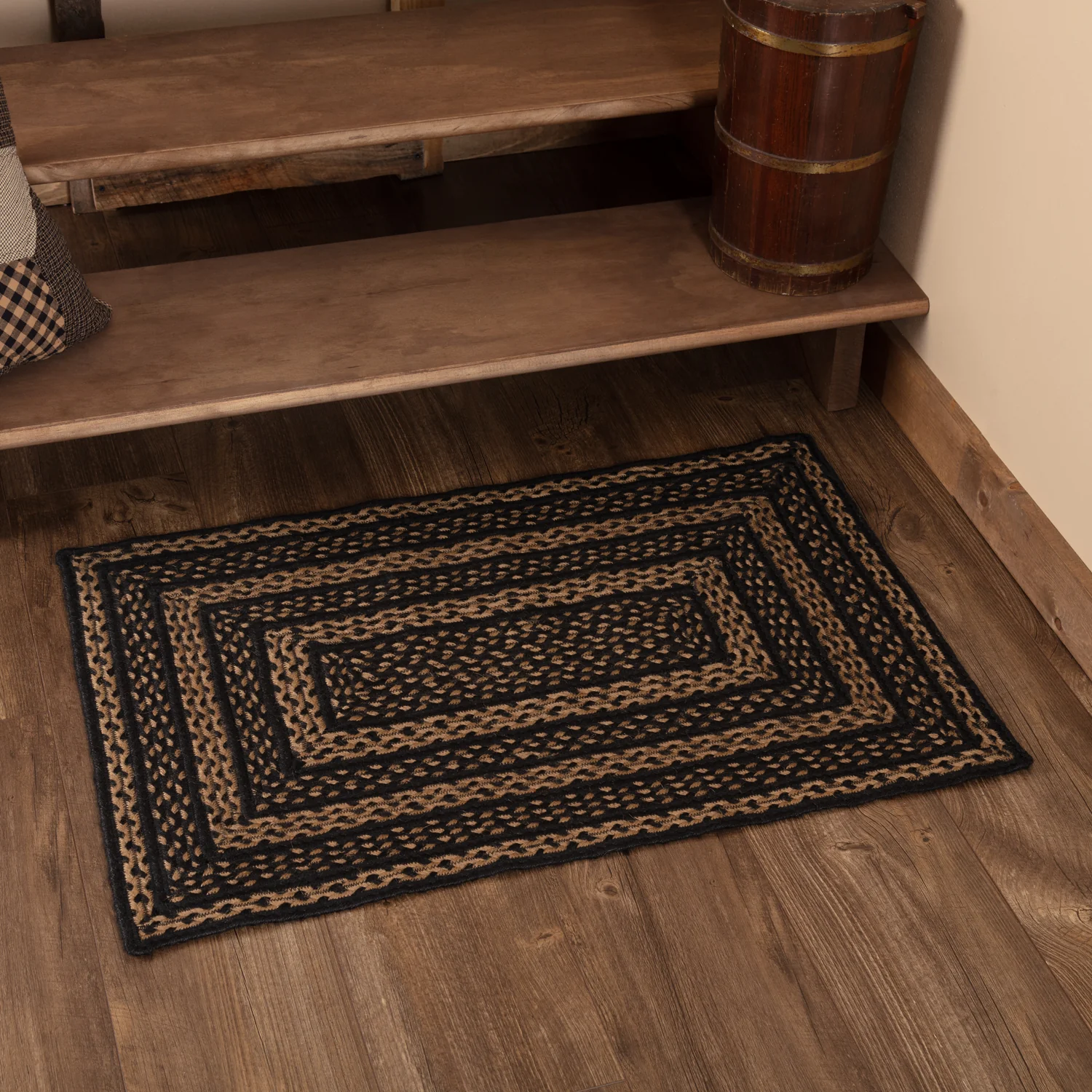 Black & Tan Jute Rectangle Rug with Pad 24" x 36"