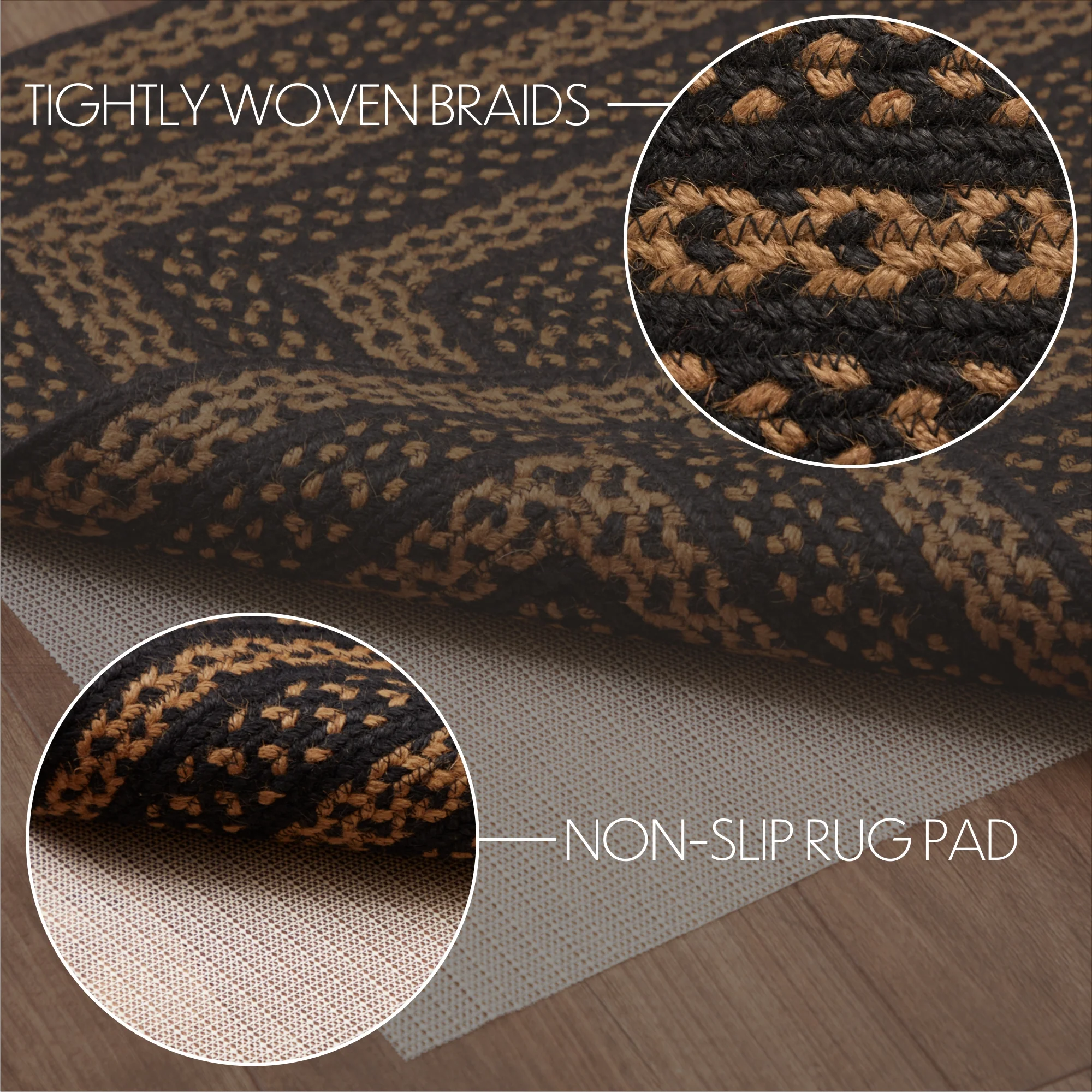 Black & Tan Jute Rectangle Rug with Pad 24" x 36" - Image 6