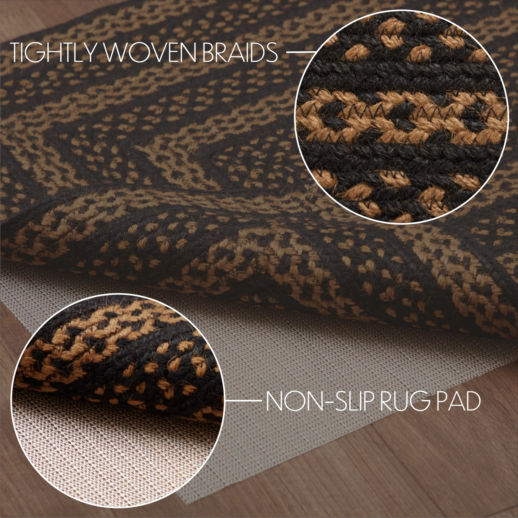 Black & Tan Jute Rug Rectangle with Pad - Image 7