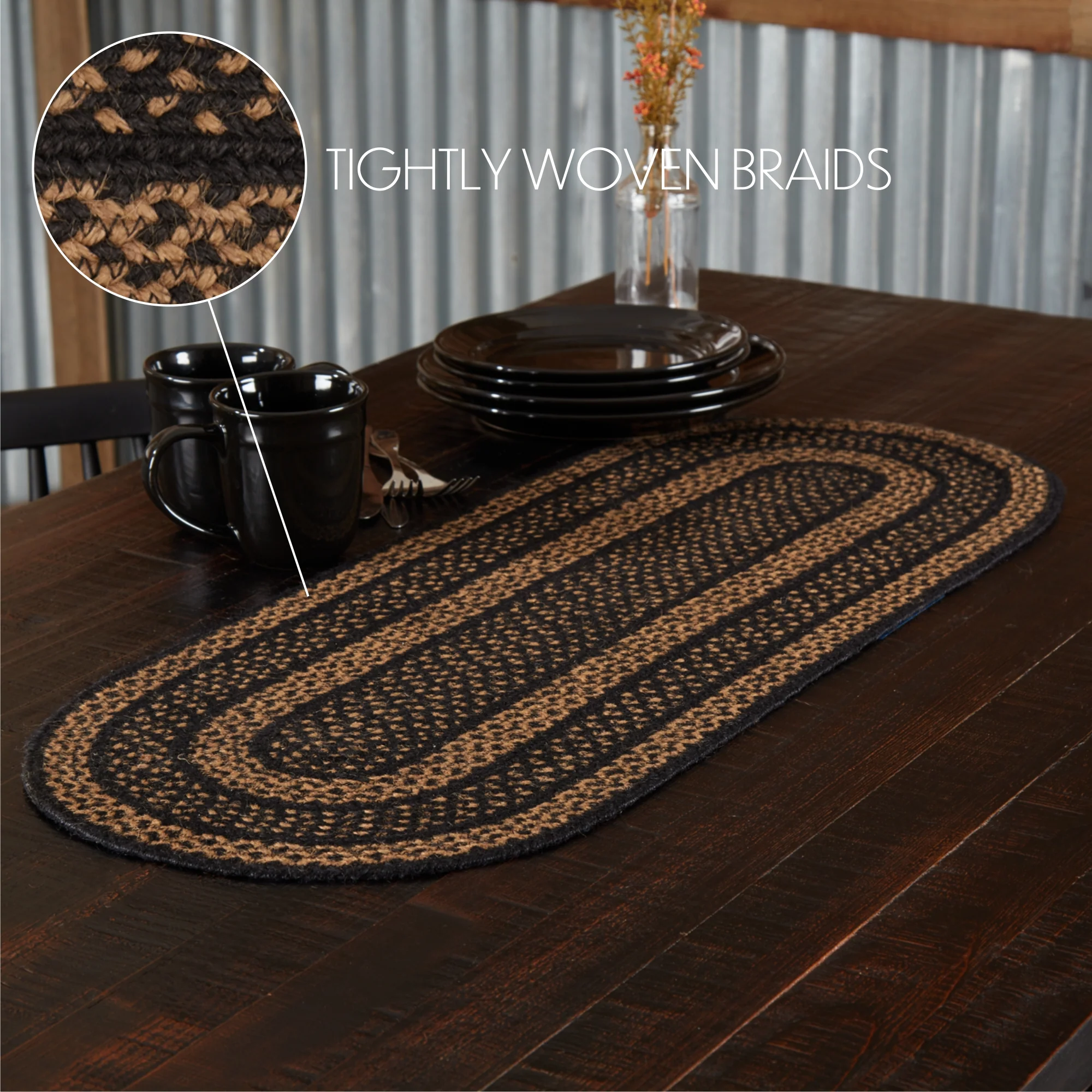 ๐ Black & Tan Jute Runner 13" x 36" - Image 7