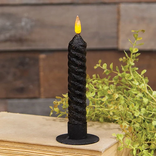 Black Vintage-Style Twist Flicker Flame 6.26" Timer Taper Candle - Image 2