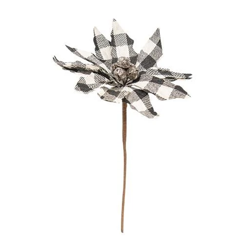 Black & White Buffalo Check Poinsettia Flower with Jingle Bells - Image 2