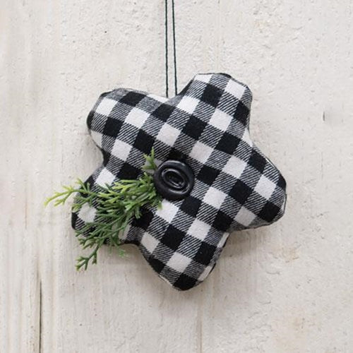 Black & White Buffalo Check Stuffed Felt Flower Ornament - Image 2