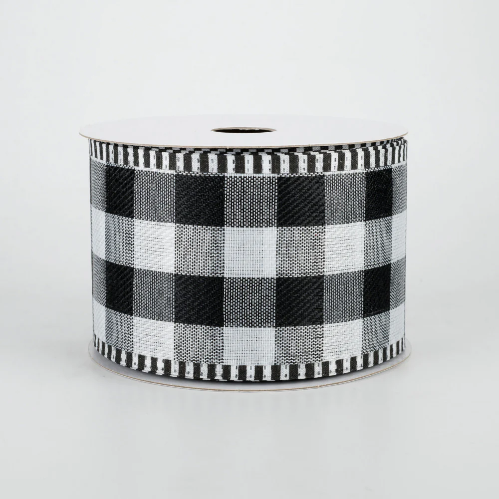 Black & White Buffalo Plaid Striped Edge Ribbon 2.5" x 10 yards