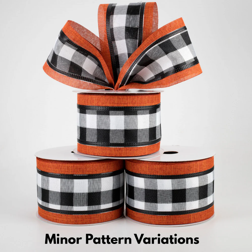 Black & White Buffalo Plaid w/ Rust Orange Edge Ribbon 2.5" x 10 yards - Image 2