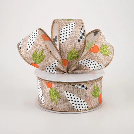 Black & White Carrots on Natural Ribbon 1.5" x 10 yards