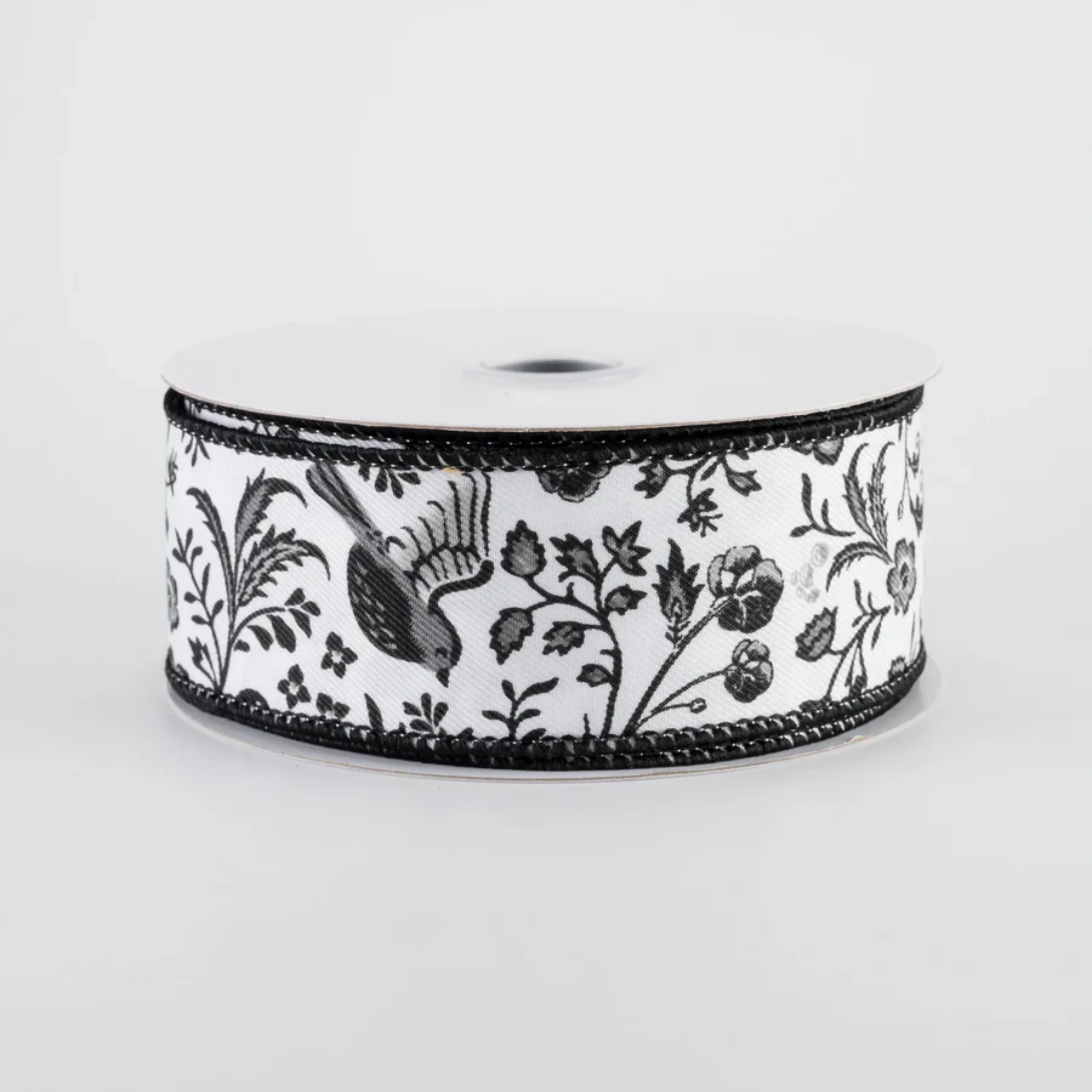 Black & White Chinoiserie Floral Ribbon 1.5" x 10 Yards