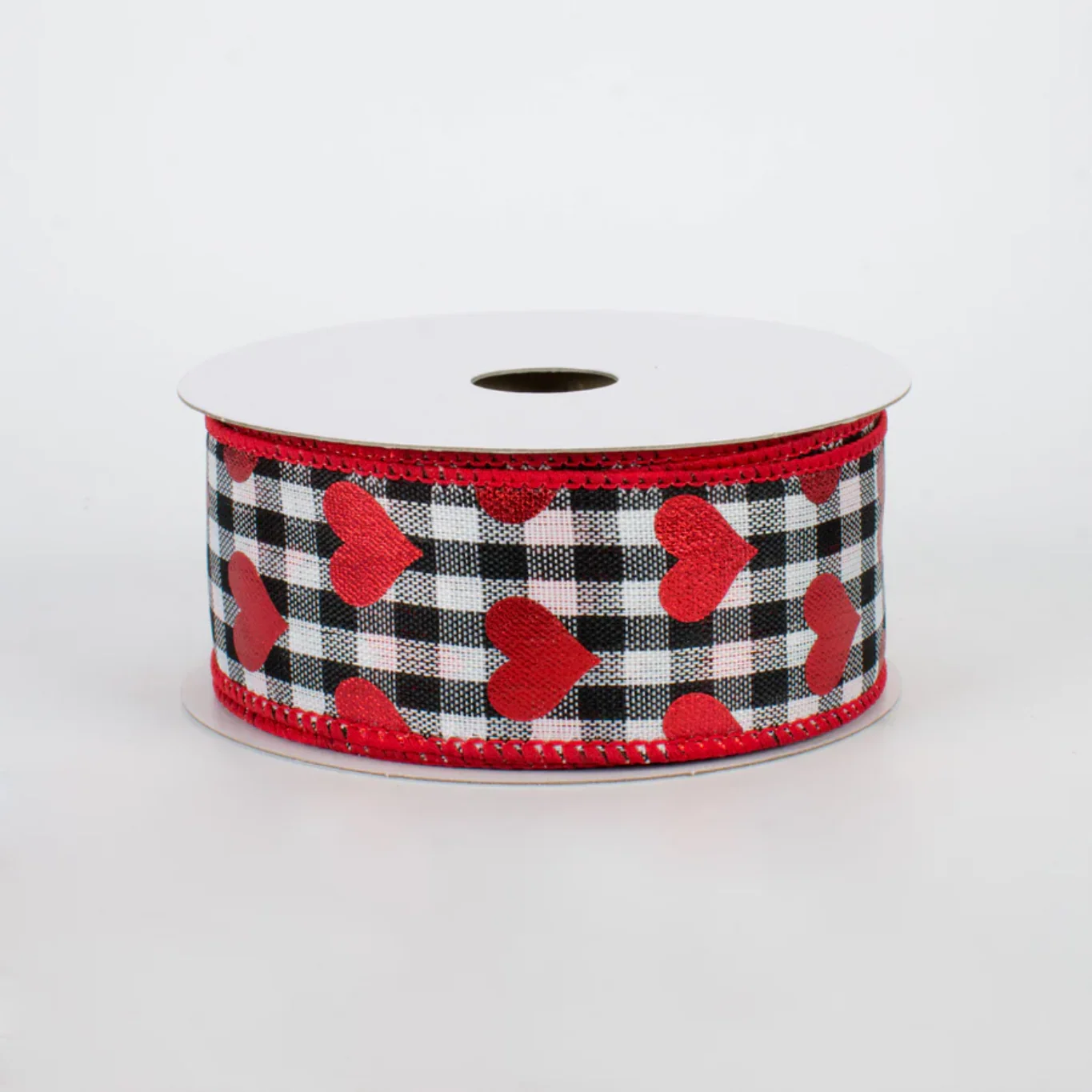 Black & White Gingham Metallic Heart Ribbon 1.5" x 10 yards - Image 2