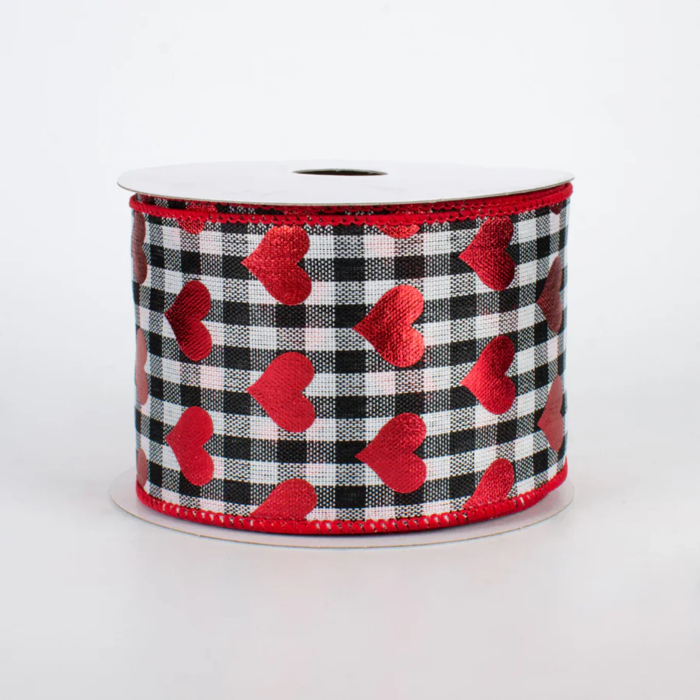 π Black & White Gingham Metallic Heart Ribbon 2.5" x 10 Yards - Image 2