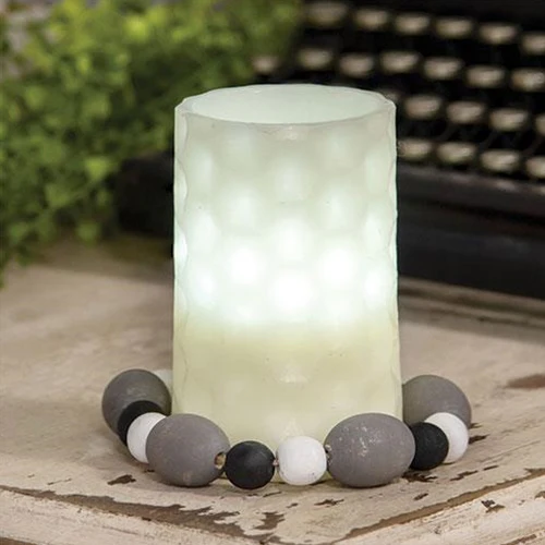 Black White & Gray Distressed Wood Oval Bead Candle Ring - Image 2