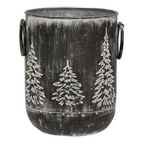 Black White Washed Metal Evergreen Tree Container 6.5" H