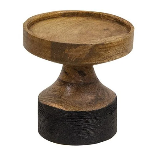 Black & Wood Pillar 4.25" Candle Holder