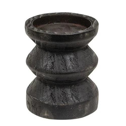 Black Wooden Pillar Candle Holder 3.5" Tall