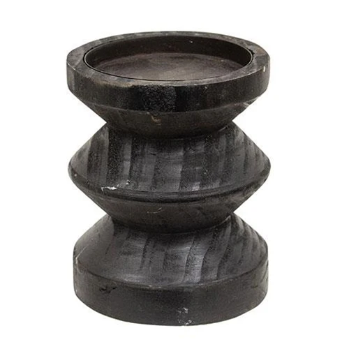Black Wooden Pillar Candle Holder 4.75" Tall