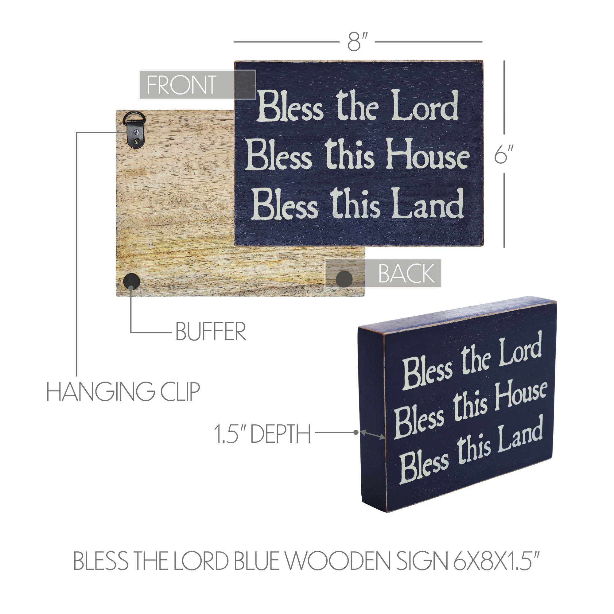 Bless The Lord House and Land 8" Blue Wooden Sign - Image 2