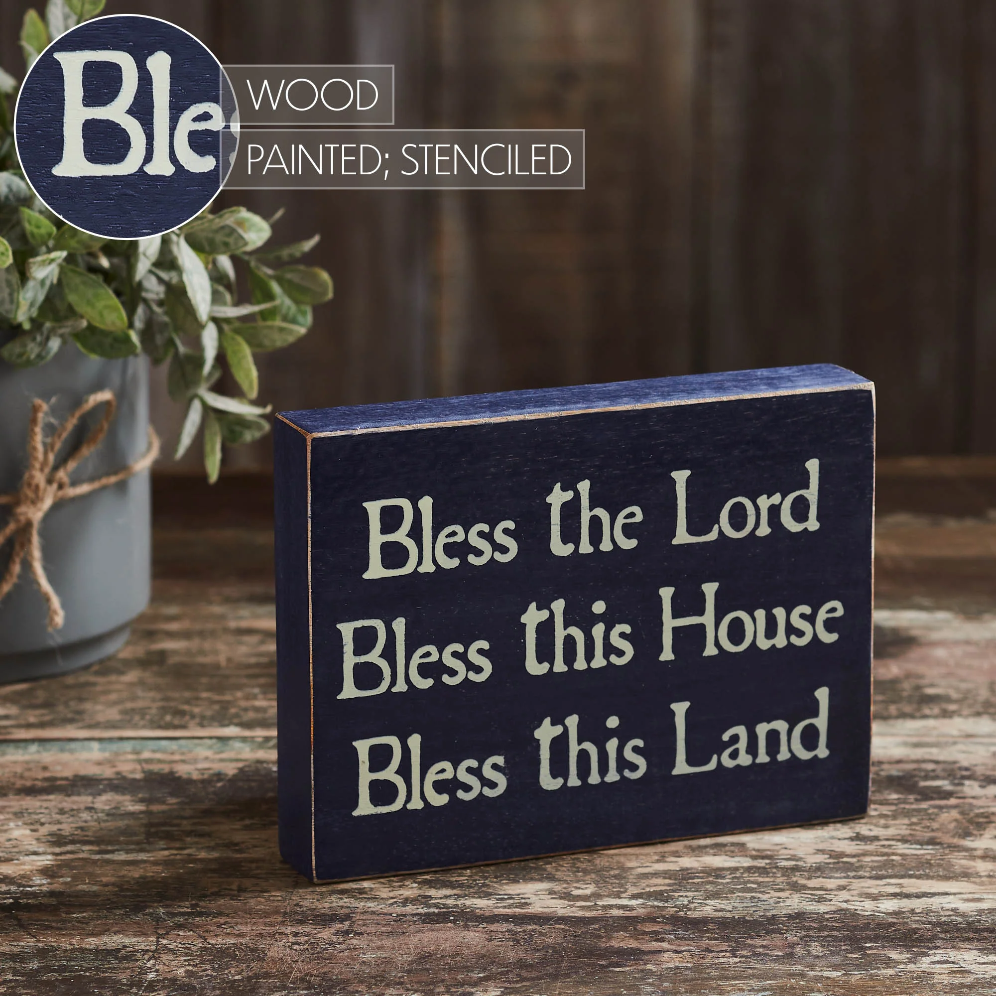 Bless The Lord House and Land 8" Blue Wooden Sign - Image 6