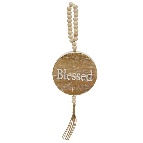 Blessed Engraved Wooden Ornament with Bead Hanger
