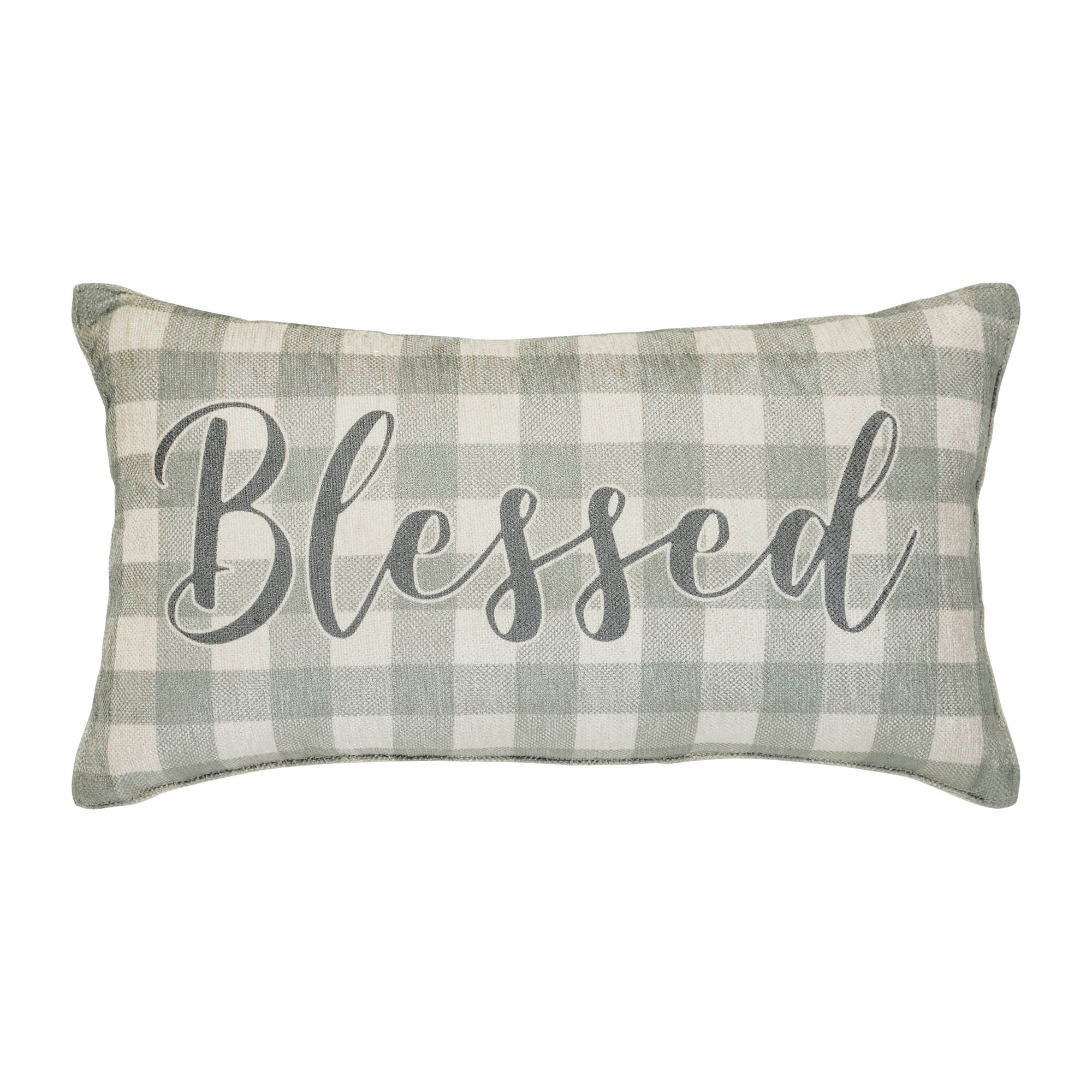Blessed Grey Checked 7" x 13" Pillow - Image 3