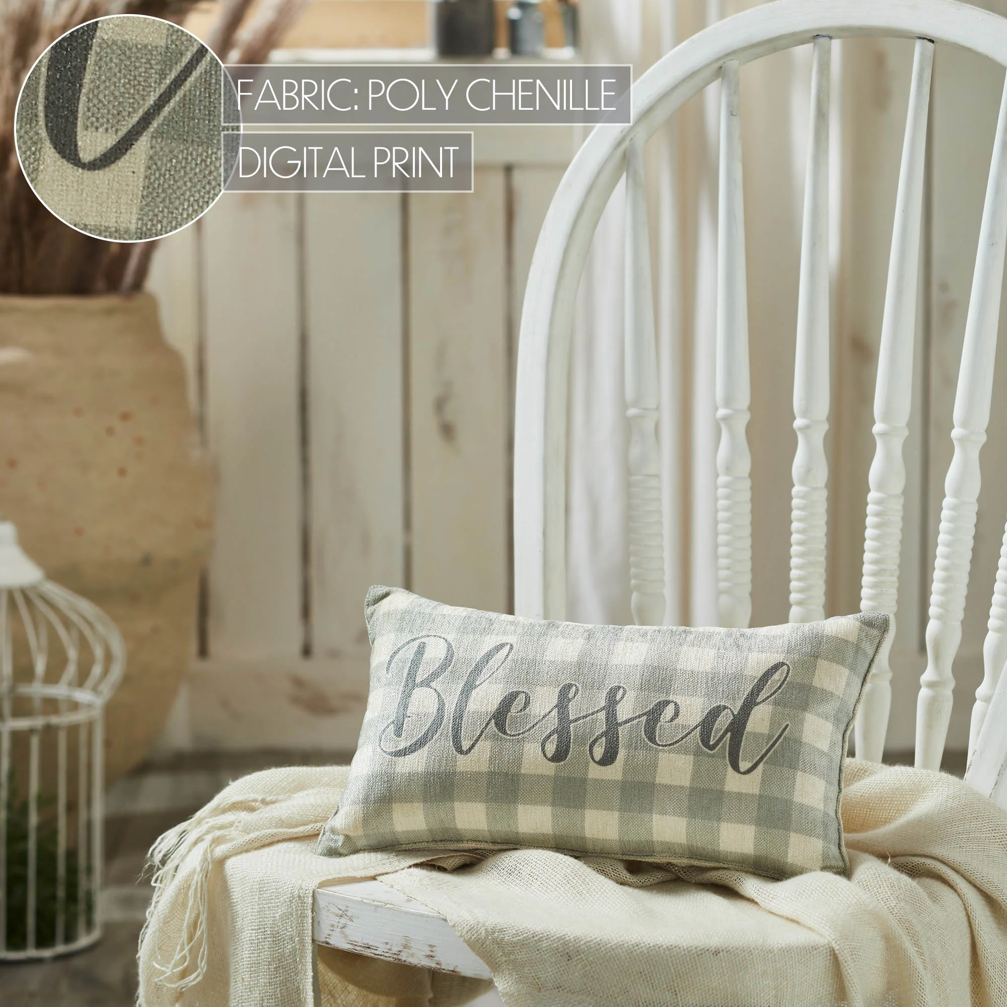 Blessed Grey Checked 7" x 13" Pillow - Image 5