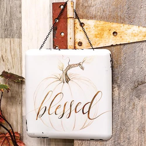 Blessed Pumpkin Enamel Hanging Sign