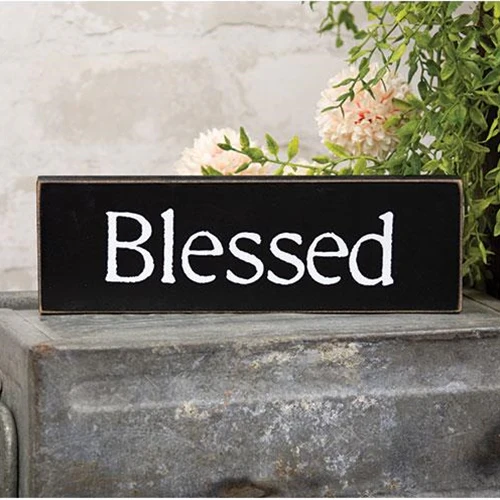 π Blessed Typewriter Font 9.5" Wooden Block Sign
