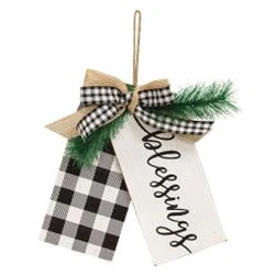 💙 Blessings Buffalo Plaid with Evergreen Wooden Hanging Tags