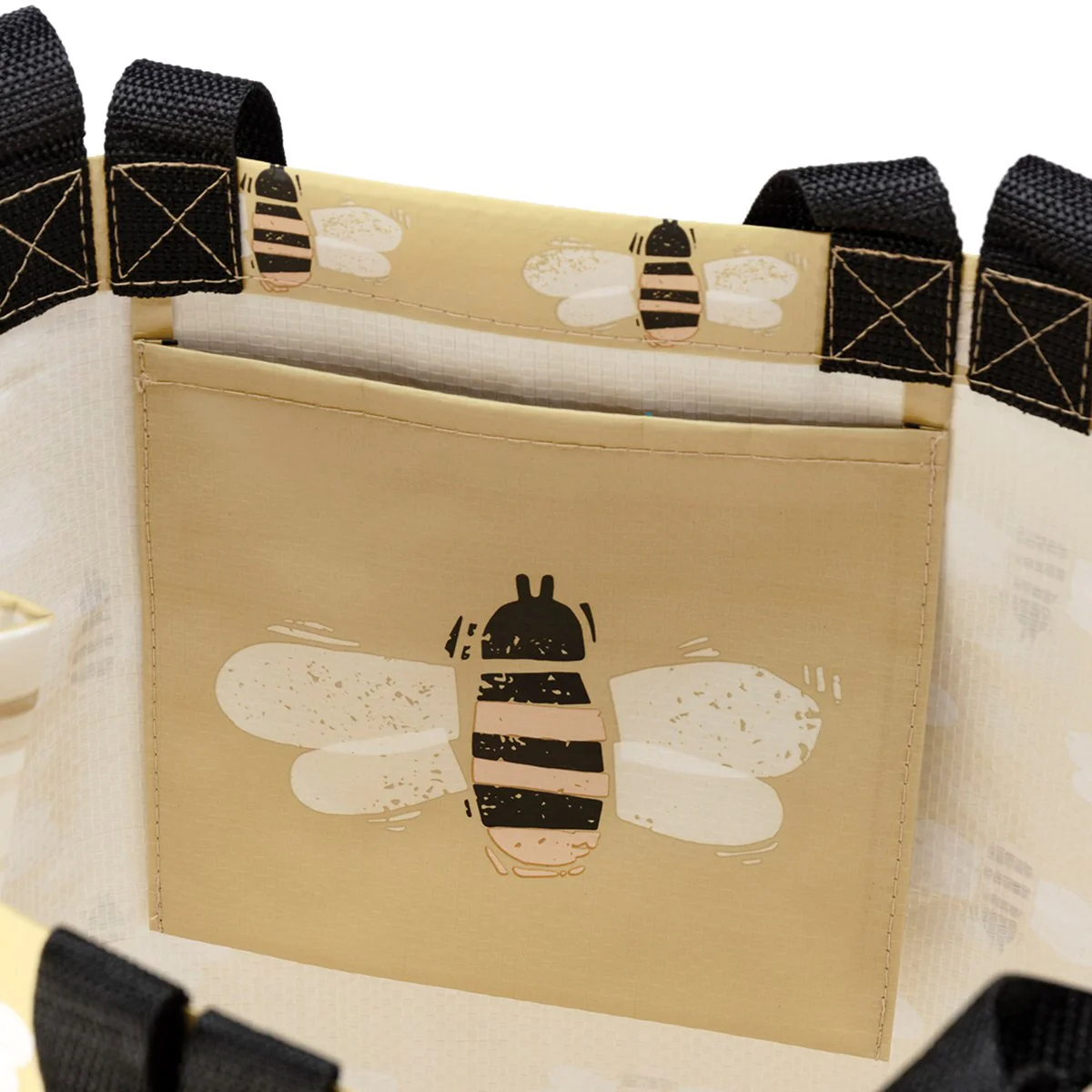 ๐ Block Print Bee Happy Market Tote - Image 2