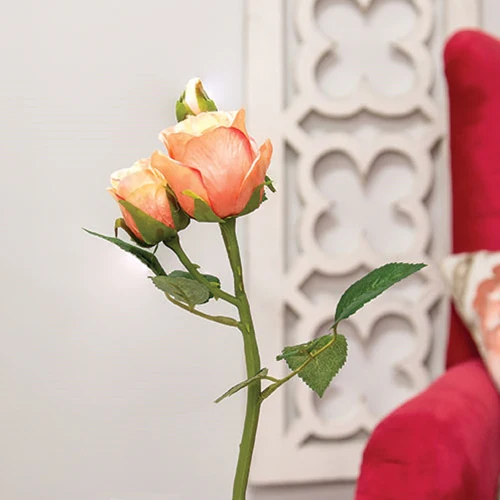 Blooming Peach Roses 17" Faux Floral Stem - Image 2