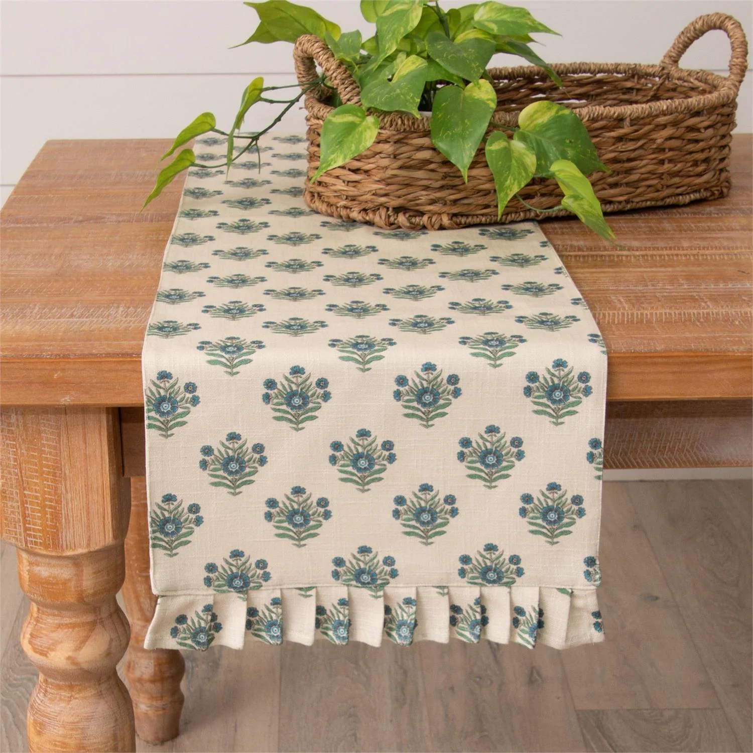 Blue Block Print Silhouette 55" Table Runner