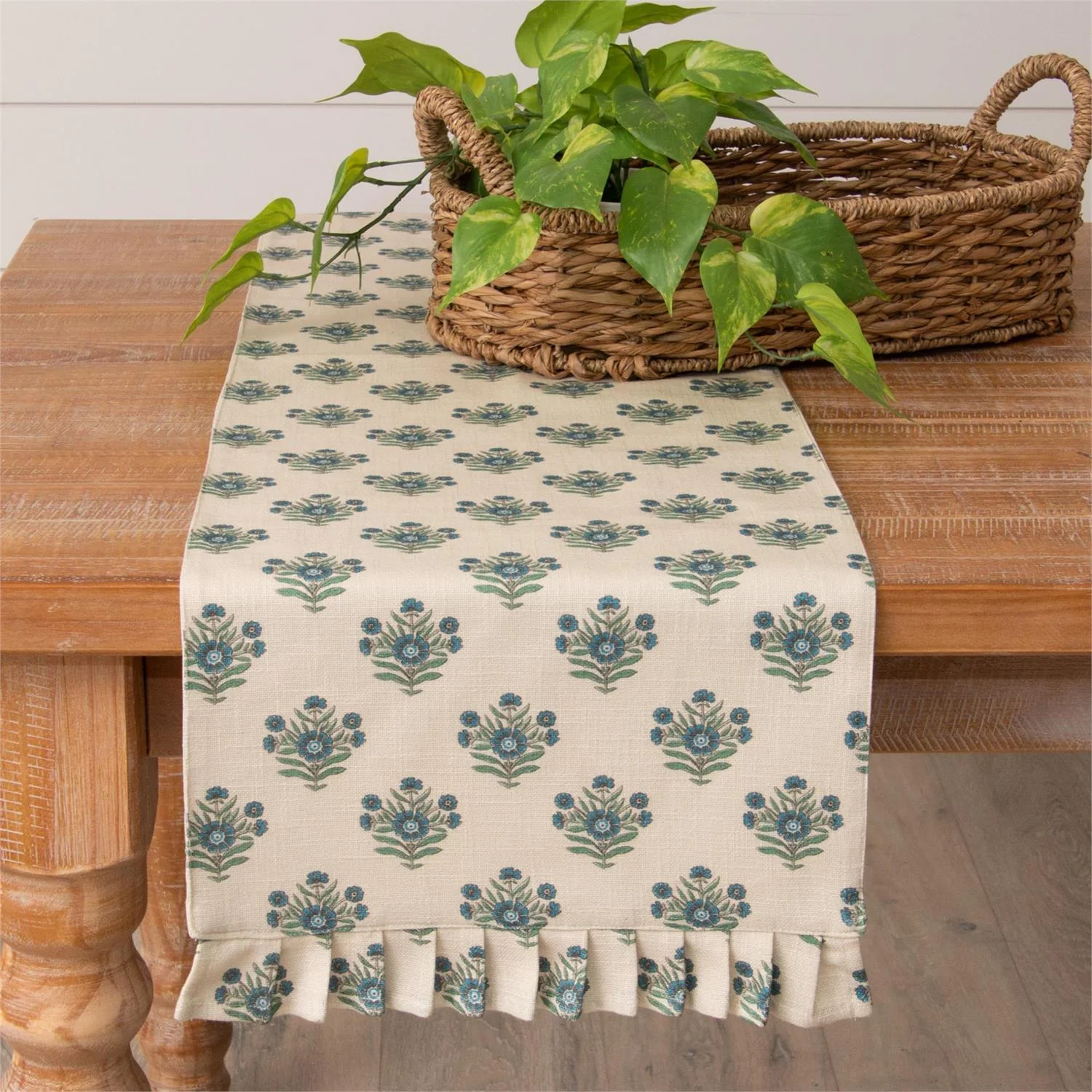 Blue Block Print Silhouette 55" Table Runner - Image 3