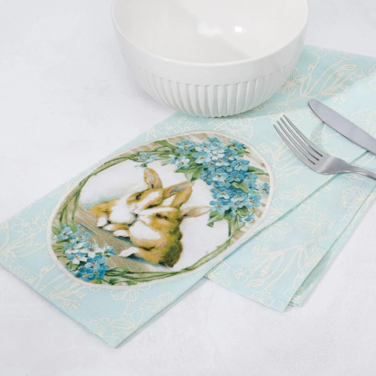 ๐ Blue Bunny Floral Kitchen Towel - Image 3