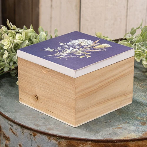 Blue Floral Hinged 4" Trinket Box