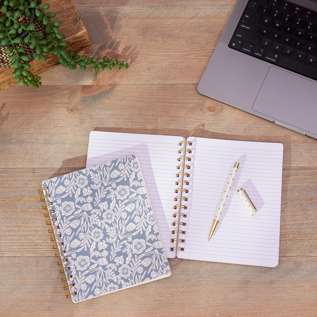 C1225Blue Folk Florals Spiral Notebook Journal - Image 2