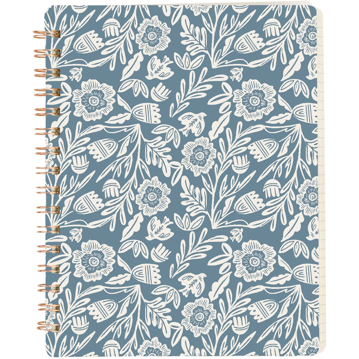 C1225Blue Folk Florals Spiral Notebook Journal - Image 3