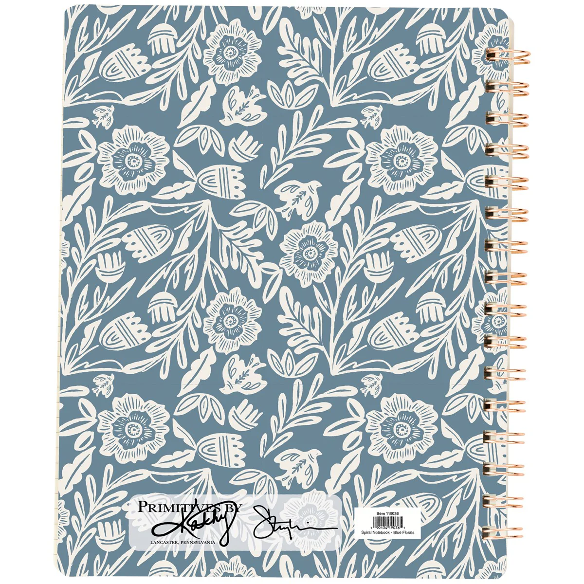 C1225Blue Folk Florals Spiral Notebook Journal - Image 4